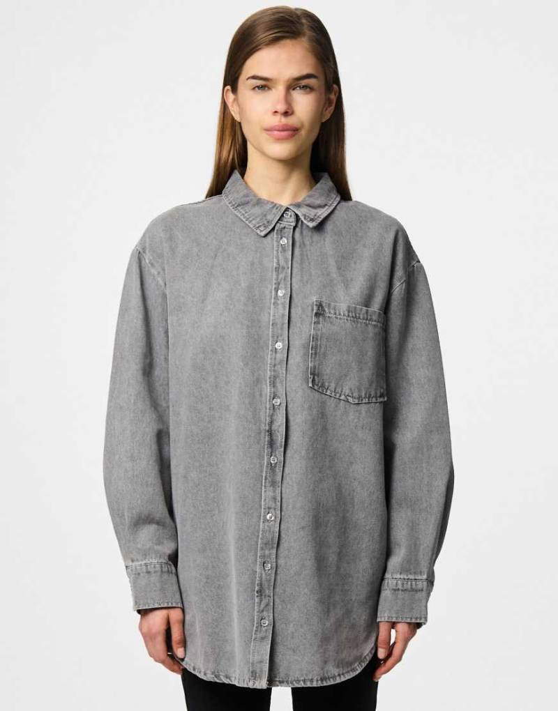 Pieces - Jeanshemd in Grau von Pieces