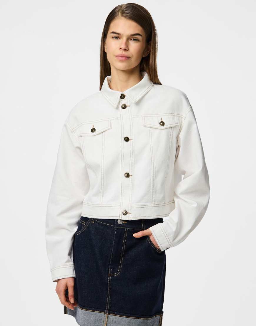 Pieces - Jeansjacke in Wolkentänzer-Weiß von Pieces