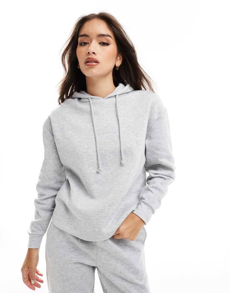Pieces - Kapuzenpullover aus Sweatshirt-Stoff in meliertem Hellgrau, Kombiteil von Pieces