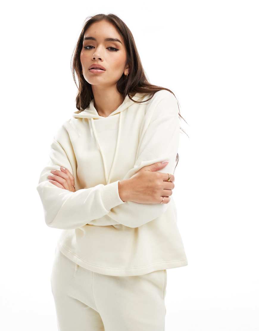 Pieces - Kapuzenpullover aus Sweatshirt-Stoff in neutralem Beige, Kombiteil-Weiß von Pieces