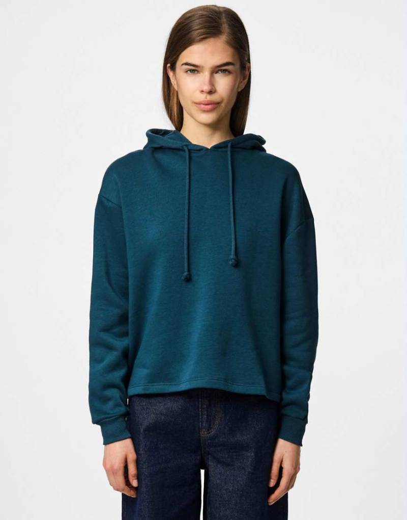 Pieces - Kapuzenpullover in reflektierendem Teichblau-Grün von Pieces