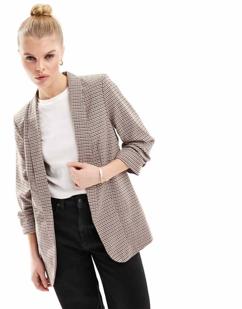 Pieces - Karierter Blazer mit gerüschten Ärmeln-Bunt von Pieces