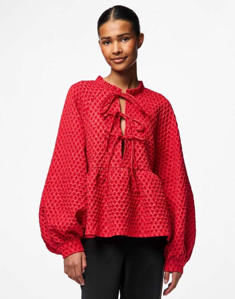 Pieces - Langärmlige Bluse in Hockrisiko-Rot von Pieces