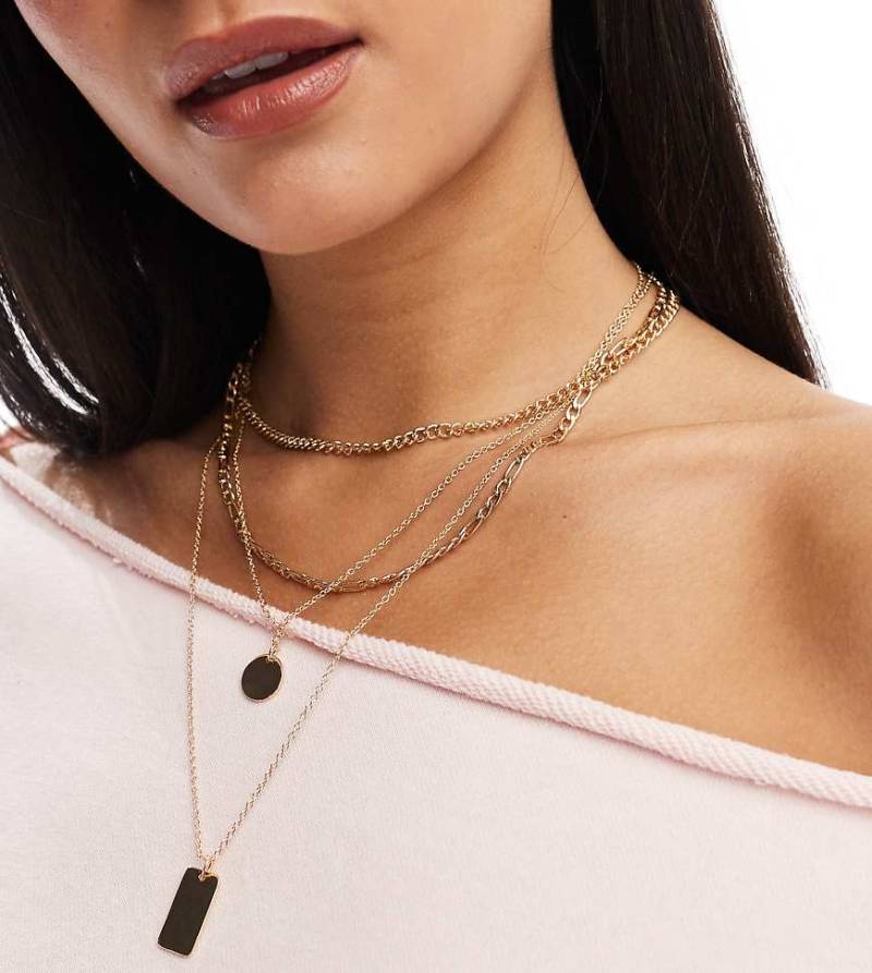 Pieces - Mehrreihige Halskette in Goldoptik mit Anhänger-Goldfarben von Pieces