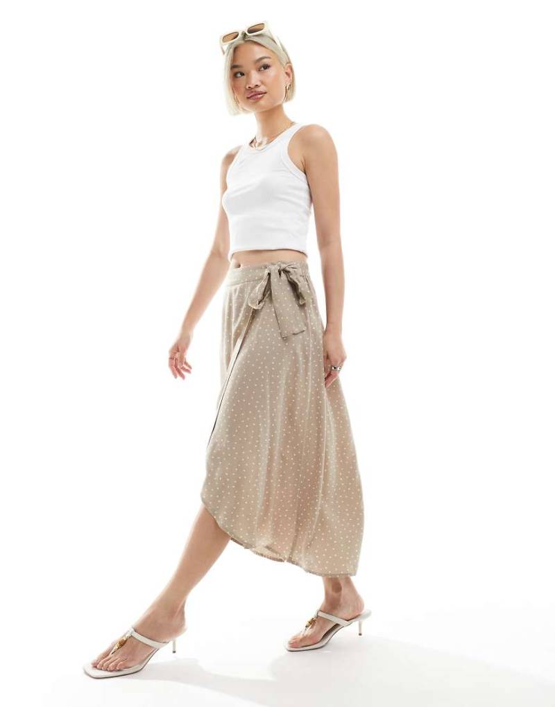 Pieces - Midi-Wickelrock Geschirr-Beige mit Punkten-Neutral von Pieces