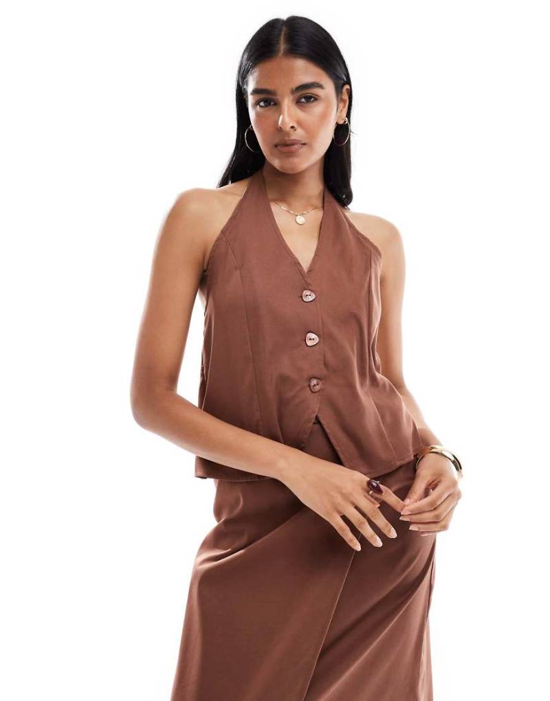 Pieces - Neckholder-Weste in Schokobraun, Kombiteil von Pieces