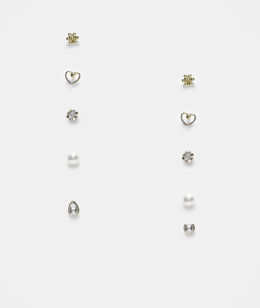 Pieces - Ohrstecker-Multipack in Goldoptik mit Perlen- und Schmuckstein-Design-Goldfarben von Pieces