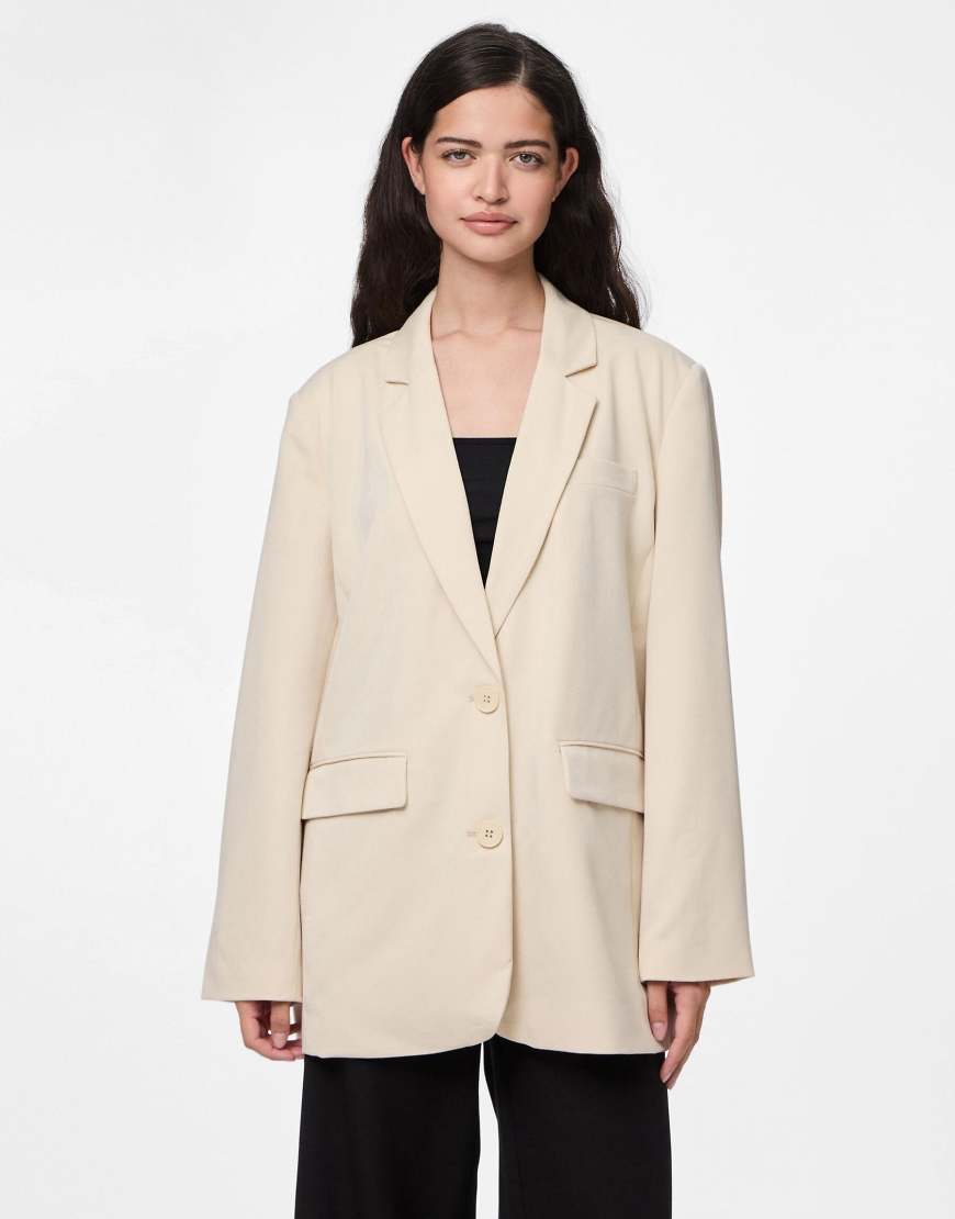 Pieces - Oversize-Blazer in Sandmuschel-Beige-Weiß Pieces - Oversize-Blazer in Sandmuschel-Beige-Weiß von Pieces
