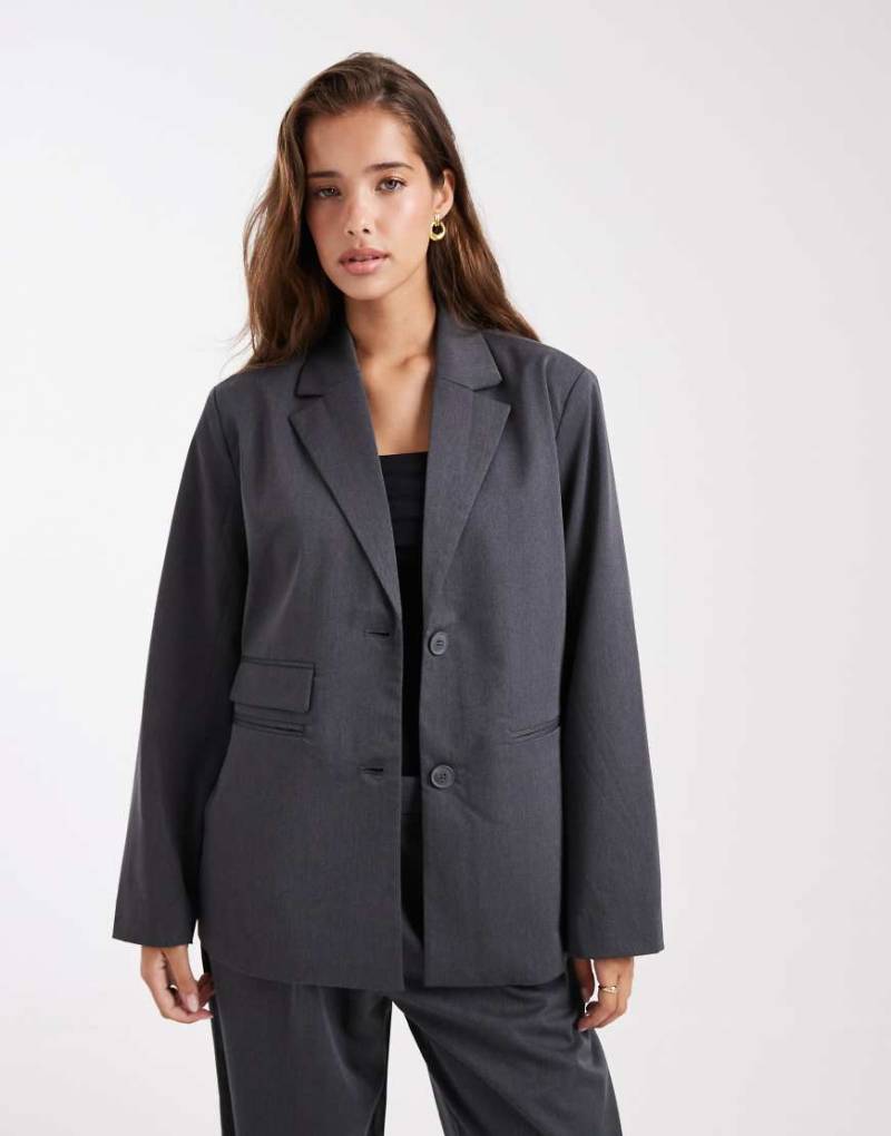 Pieces - Oversize-Blazer in meliertem Dunkelgrau, Kombiteil von Pieces