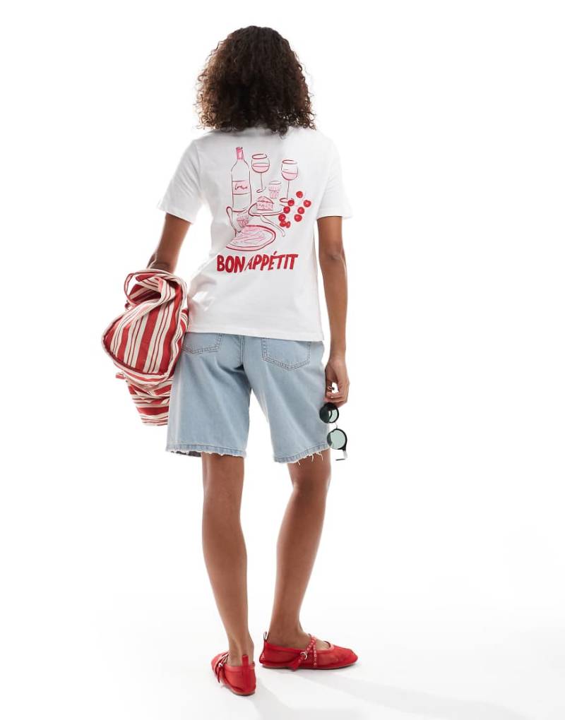 Pieces - Oversize-T-Shirt in Weiß mit Cocktail-Print von Pieces