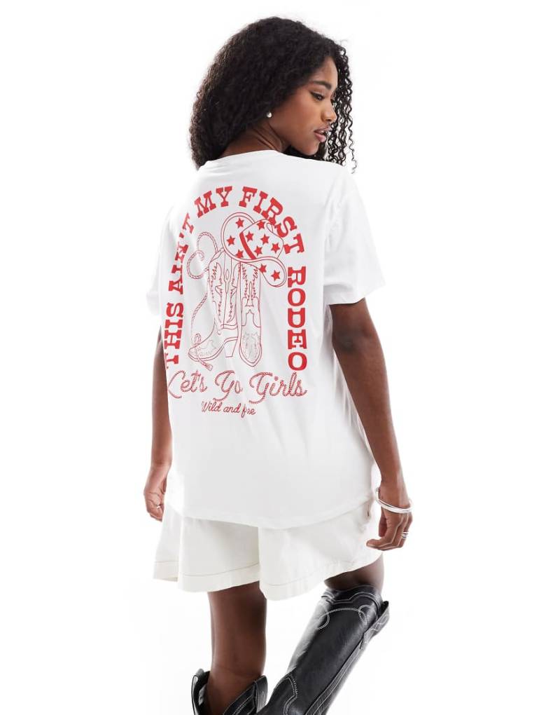 Pieces - Oversize-T-Shirt in Weiß mit Rodeo-Grafik von Pieces