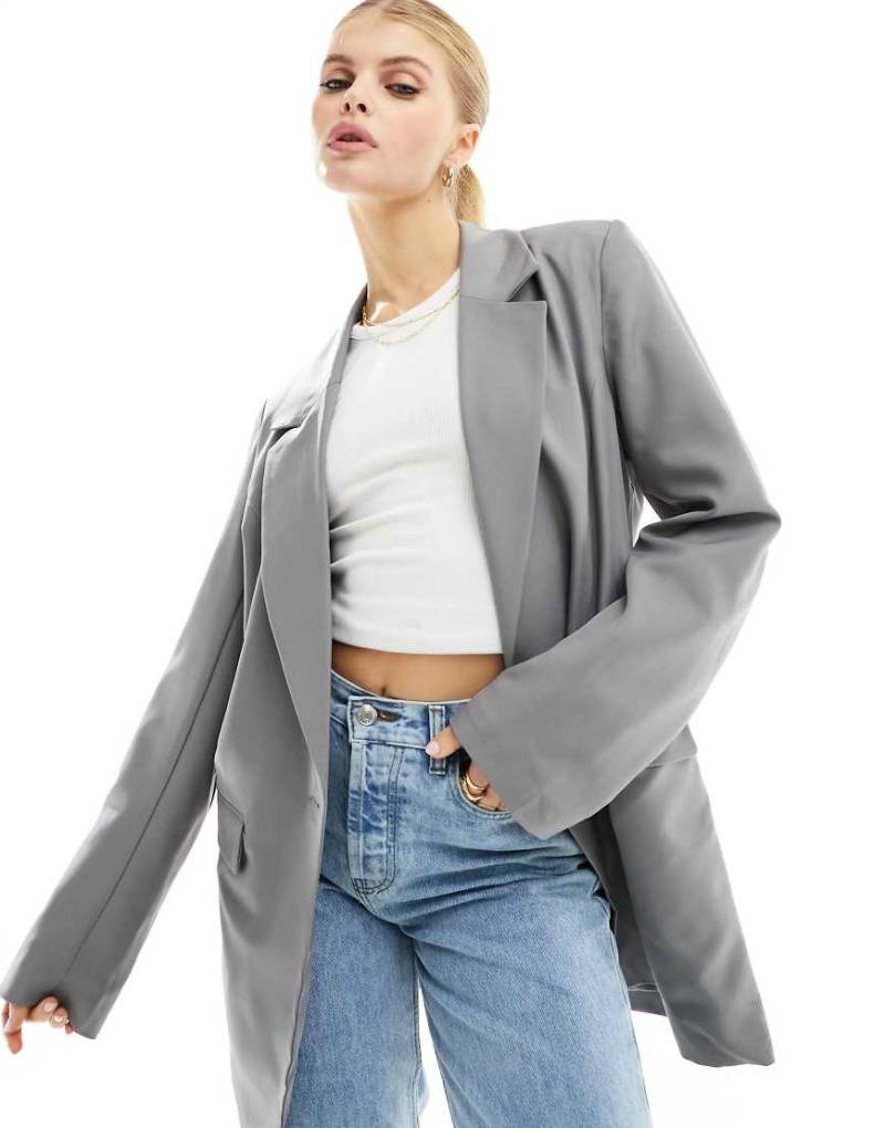 Pieces - Oversized Longline-Blazer in Grau Pieces - Oversized Longline-Blazer in Grau von Pieces