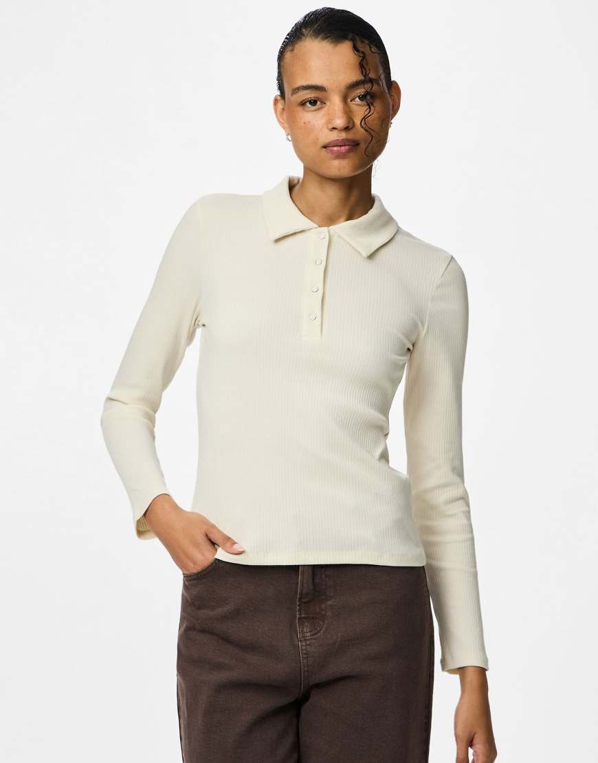 Pieces - Polohemd in Birkenweiß-Neutral von Pieces