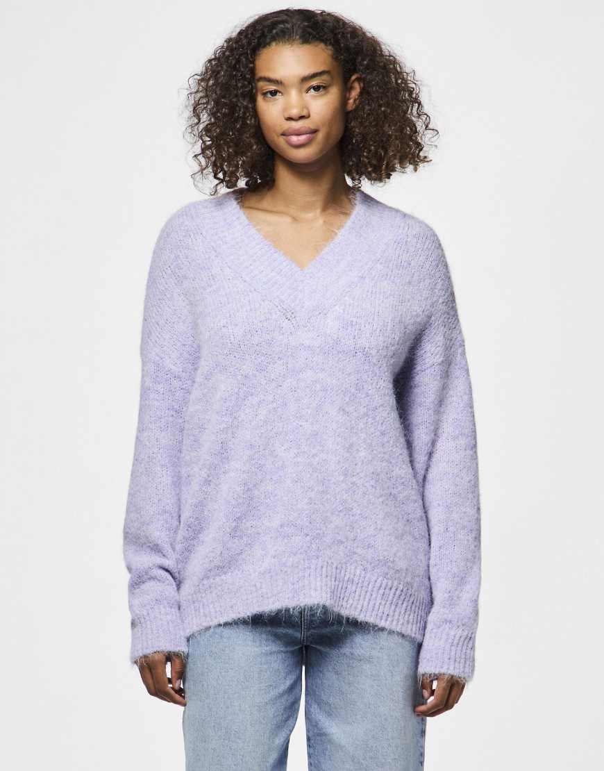 Pieces - Pullover in Lavendel mit V-Ausschnitt-Lila von Pieces