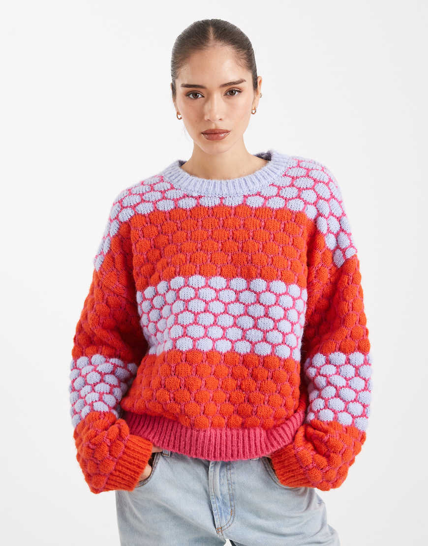 Pieces - Pullover mit mehrfarbig leuchtendem, kontrastierendem Punktemuster-Bunt von Pieces