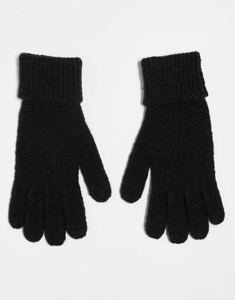 Pieces - Pyron - Flauschige, gerippte Handschuhe in Schwarz von Pieces