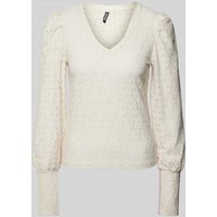 Pieces Regular Fit Blusenshirt mit Struktur-Strick-Optik Modell 'CHRISTY' in Offwhite, Größe L von Pieces