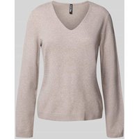 Pieces Regular Fit Pullover mit V-Ausschnitt Modell 'BREE' in Sand Melange, Größe M von Pieces