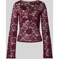 Pieces Regular Fit Spitzenoberteil mit langen Ärmeln Modell 'AMALIE' in Dunkelrot, Größe M von Pieces