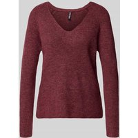 Pieces Regular Fit Strickpullover mit Rippstruktur Modell 'ELLEN' in Dunkelrot Melange, Größe L von Pieces