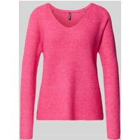 Pieces Regular Fit Strickpullover mit Rippstruktur Modell 'ELLEN' in Pink, Größe XL von Pieces