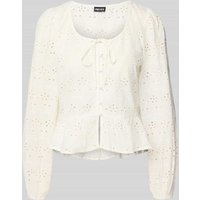 Pieces Relaxed Fit Langarmbluse aus reiner Baumwolle Modell 'FARMORINE' in Offwhite, Größe L von Pieces