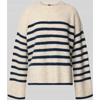Pieces Relaxed Fit Strickpullover aus Rippstrick Modell 'LINE' in Beige Melange, Größe M von Pieces