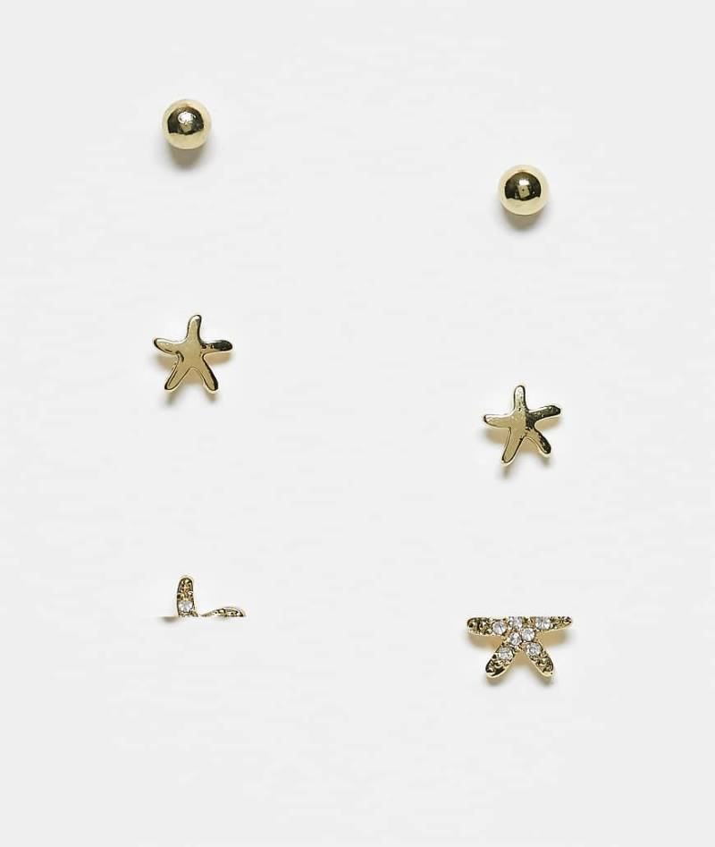 Pieces - Seestern-Ohrstecker in Gold im Multipack-Goldfarben von Pieces