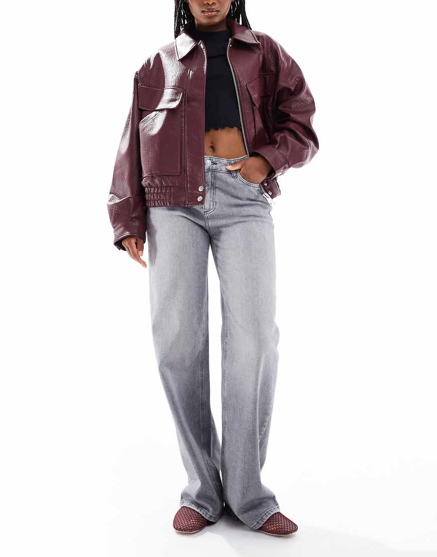 Pieces - Silke - Weit geschnittene Jeans in Mittelgrau mit mittelhohem Bund von Pieces