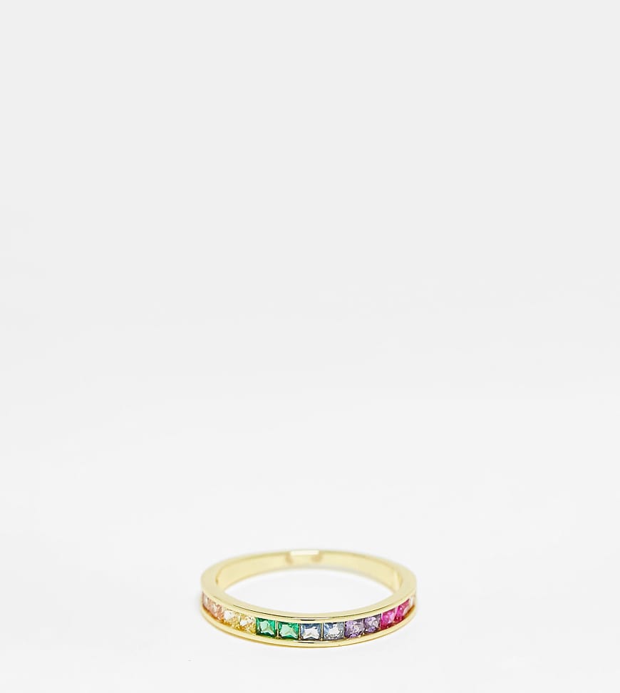 Pieces - Stapelring mit 18-Karat Vergoldung und regenbogenfarbenen Ziersteinen-Goldfarben von Pieces