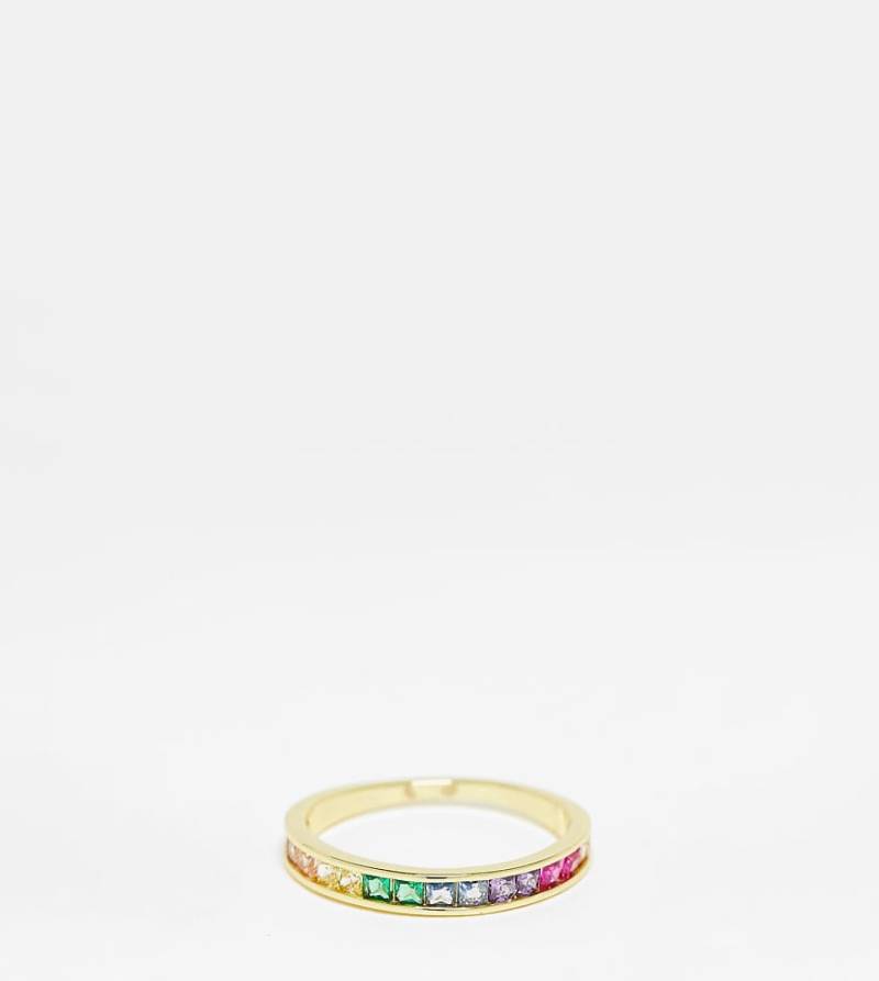 Pieces - Stapelring mit 18-Karat Vergoldung und regenbogenfarbenen Ziersteinen-Goldfarben von Pieces