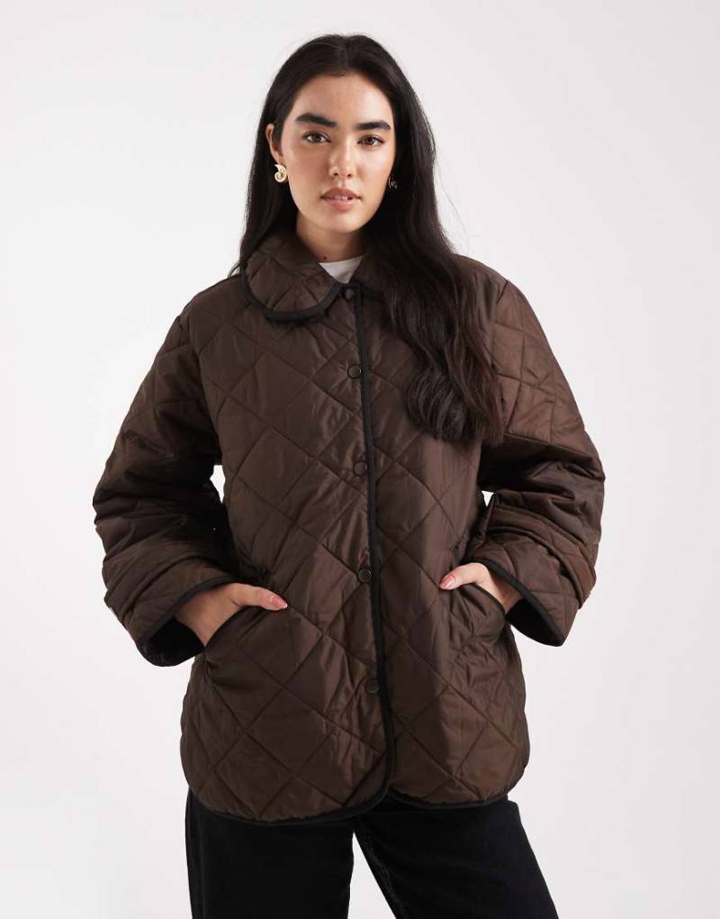 Pieces - Steppjacke in Schokobraun mit Kragendetail-Brown von Pieces