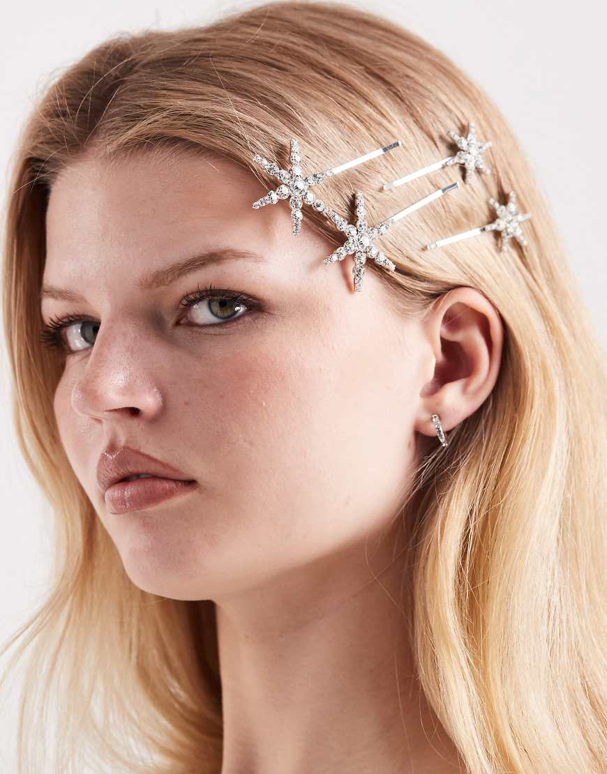 Pieces - Sternförmige Haarspangen in Silber mit Pailletten von Pieces