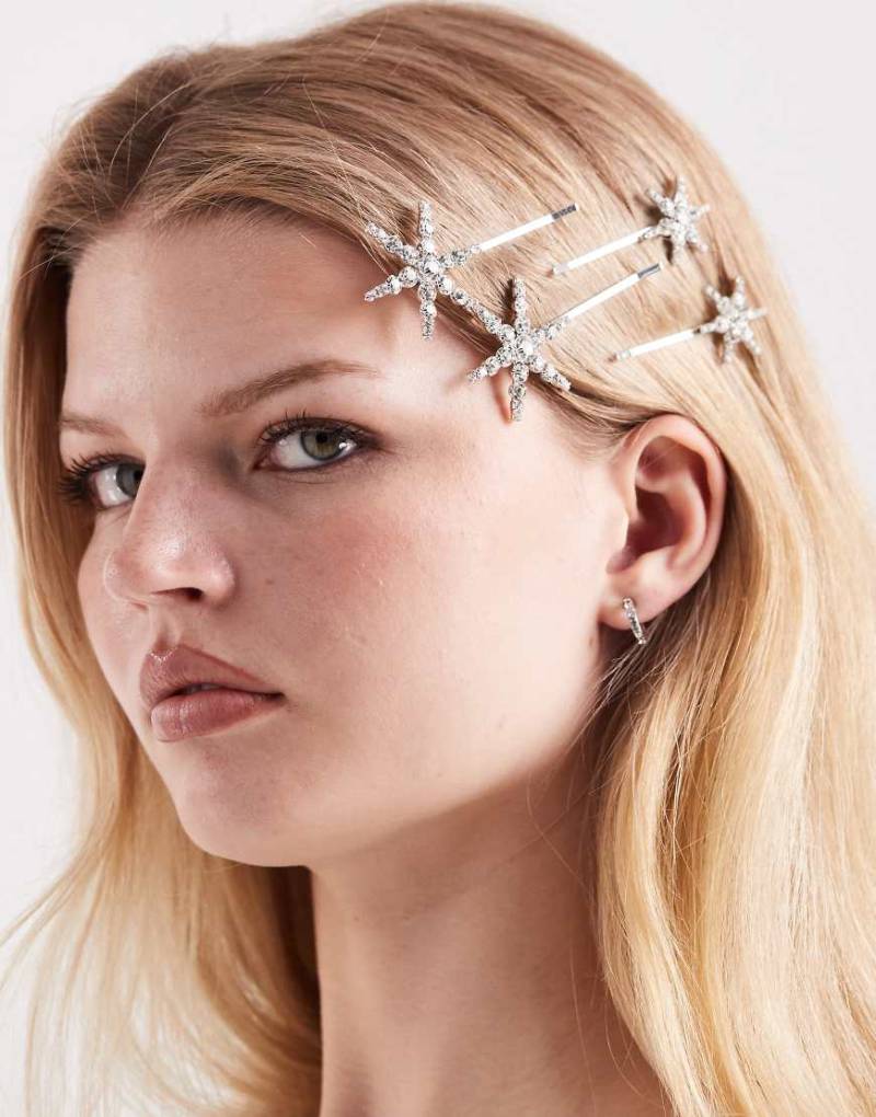 Pieces - Sternförmige Haarspangen in Silber mit Pailletten von Pieces