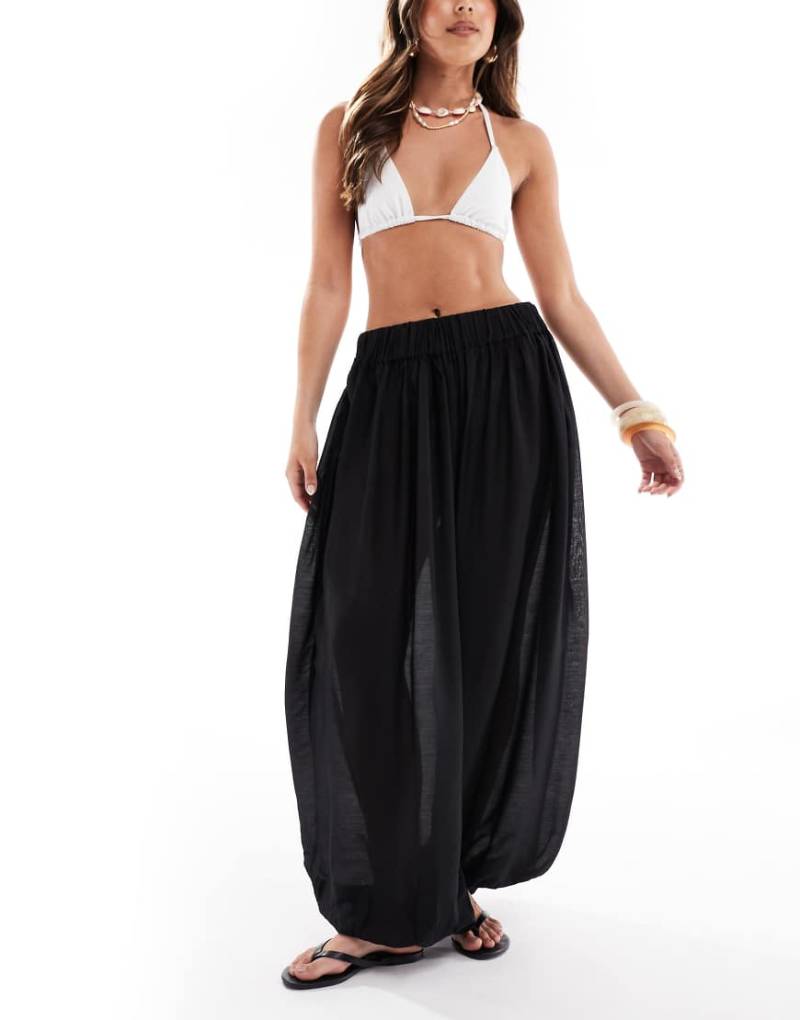 Pieces - Strand-Haremshose in Schwarz mit hohem Bund von Pieces