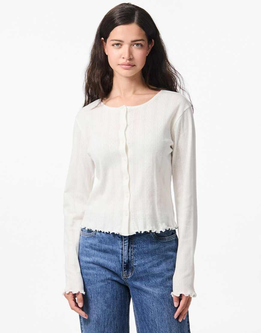 Pieces - Strickjacke in Cloud Dancer-Weiß von Pieces