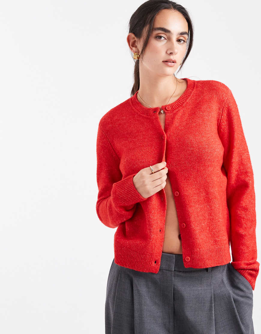 Pieces - Strickjacke in Rot meliert von Pieces