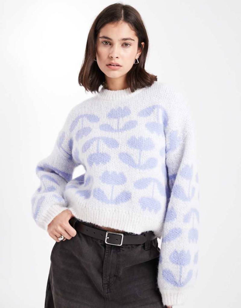 Pieces - Strickpullover in Lavendel und Weiß mit Tulpenmuster-Lila von Pieces