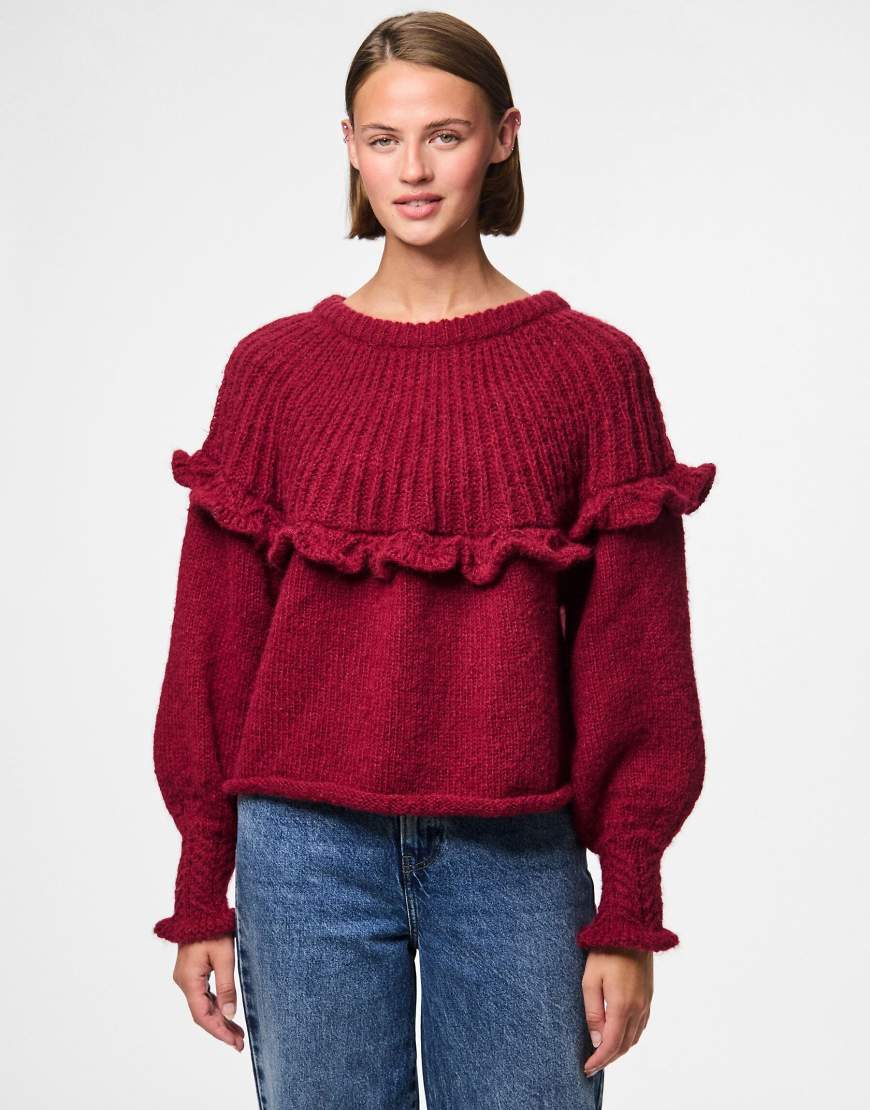 Pieces - Strickpullover in Rübenrot von Pieces