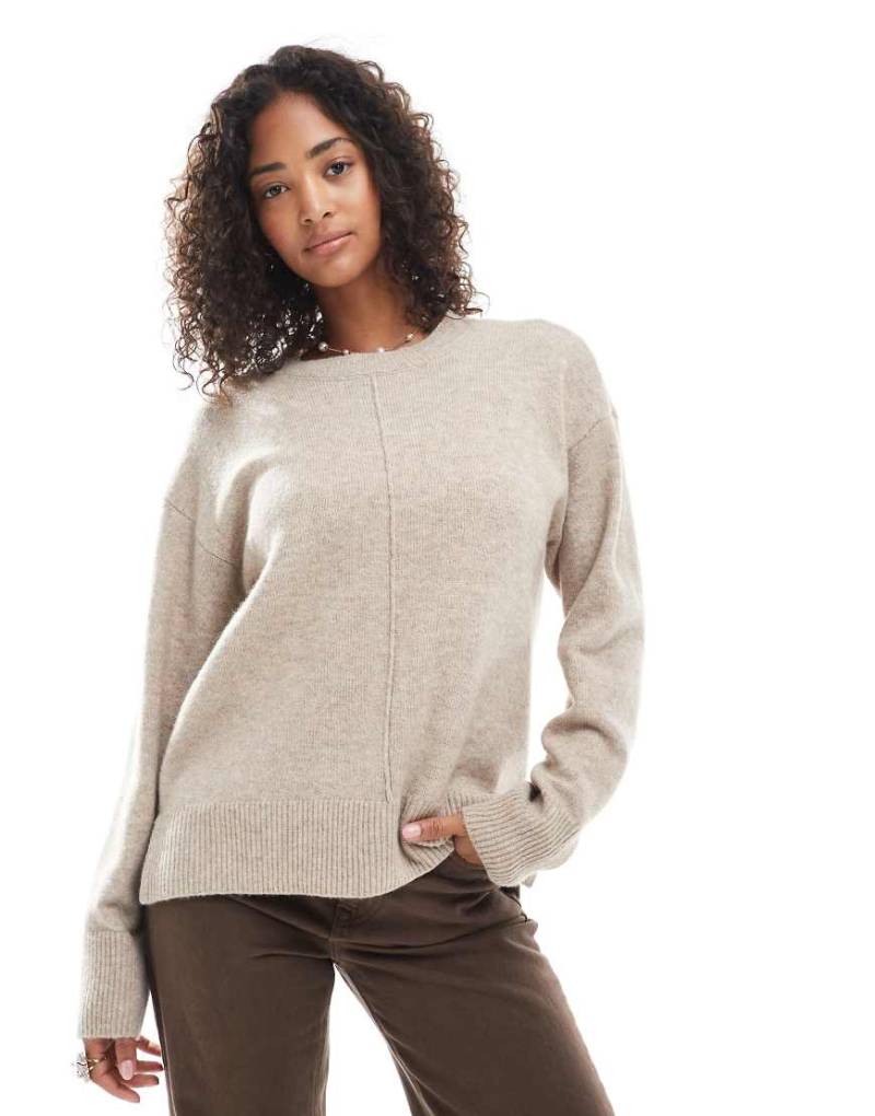 Pieces - Strickpullover in beige meliert mit Ziernaht-Neutral von Pieces