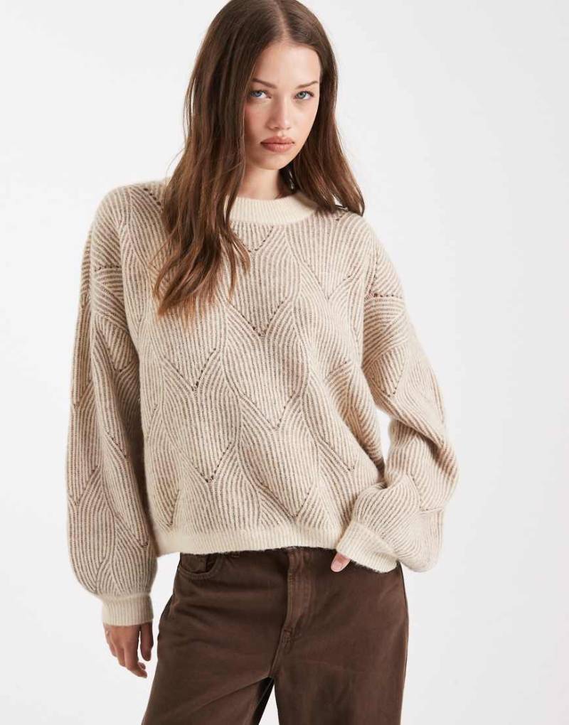 Pieces - Strickpullover in kontrastierendem Beige und Cremeweiß mit Struktur-Neutral Pieces - Strickpullover in kontrastierendem Beige und Cremeweiß mit Struktur-Neutral von Pieces