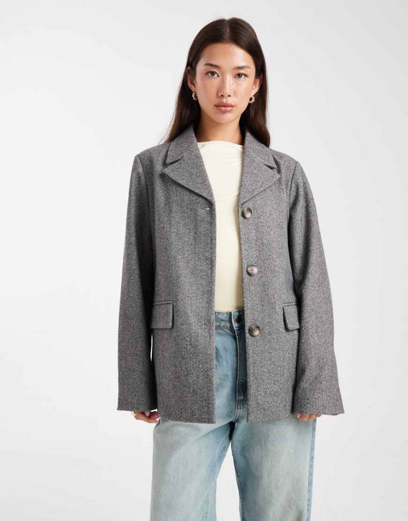 Pieces - Strukturierter Oversize-Blazer in Schwarz meliert von Pieces