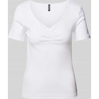 Pieces T-Shirt in Ripp-Optik Modell 'TANIA' in Weiss, Größe L von Pieces