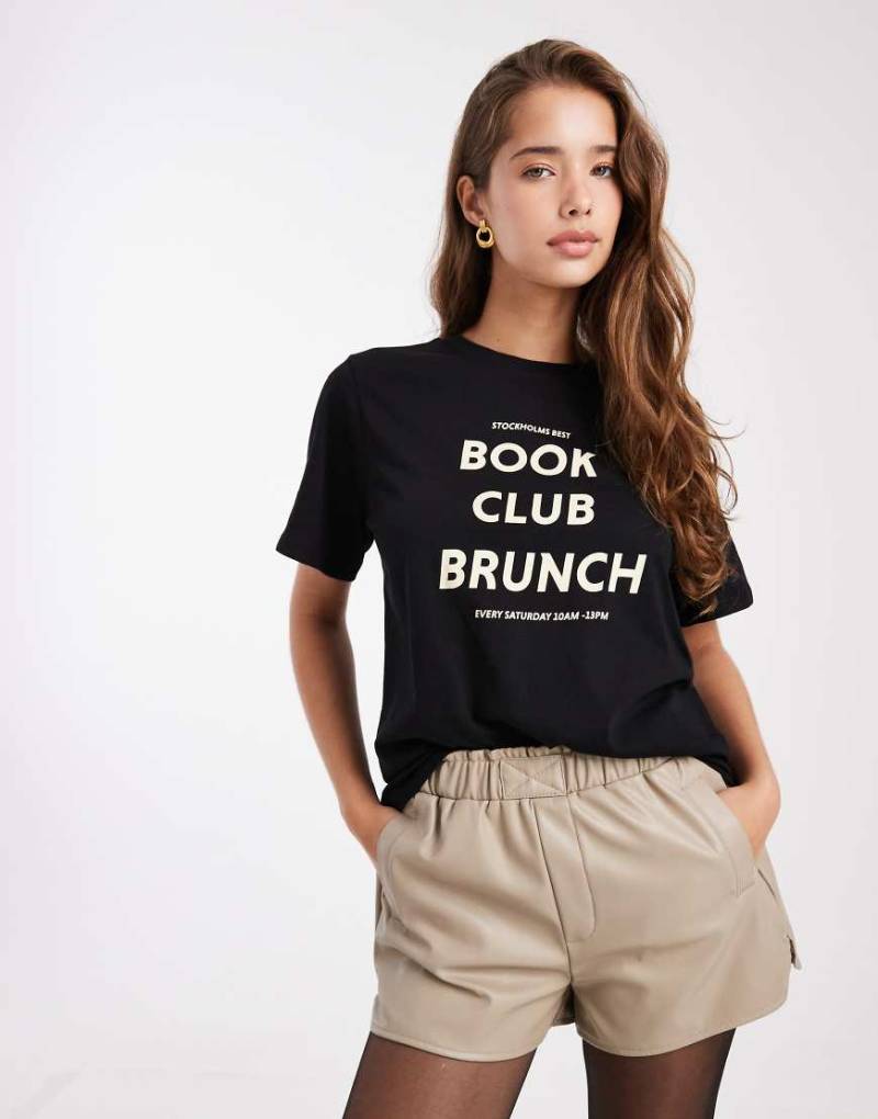 Pieces - T-Shirt in Schwarz und Gelb mit „Book Club"-Aufdruck-Bunt von Pieces