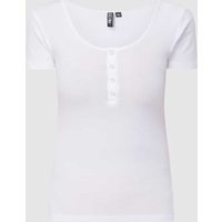 Pieces T-Shirt mit kurzer Druckknopfleiste Modell 'KITTE' in Weiss, Größe XL von Pieces