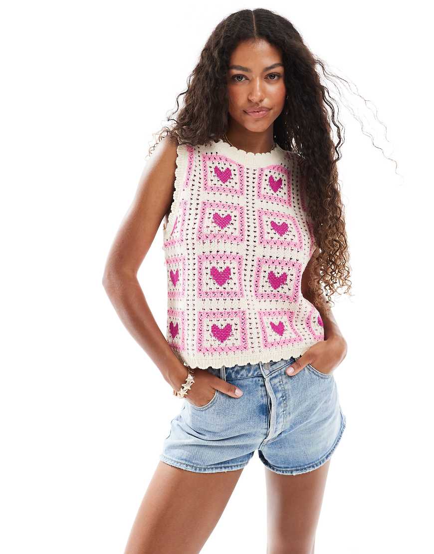 Pieces - Trägertop aus Häkelstrick in Rosa von Pieces