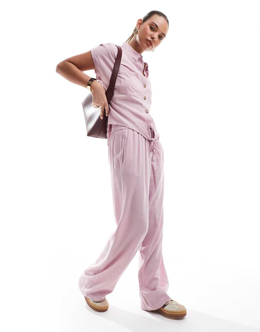 Pieces - Hose aus Leinenmix in Rosa mit weitem Bein, Kombiteil von Pieces