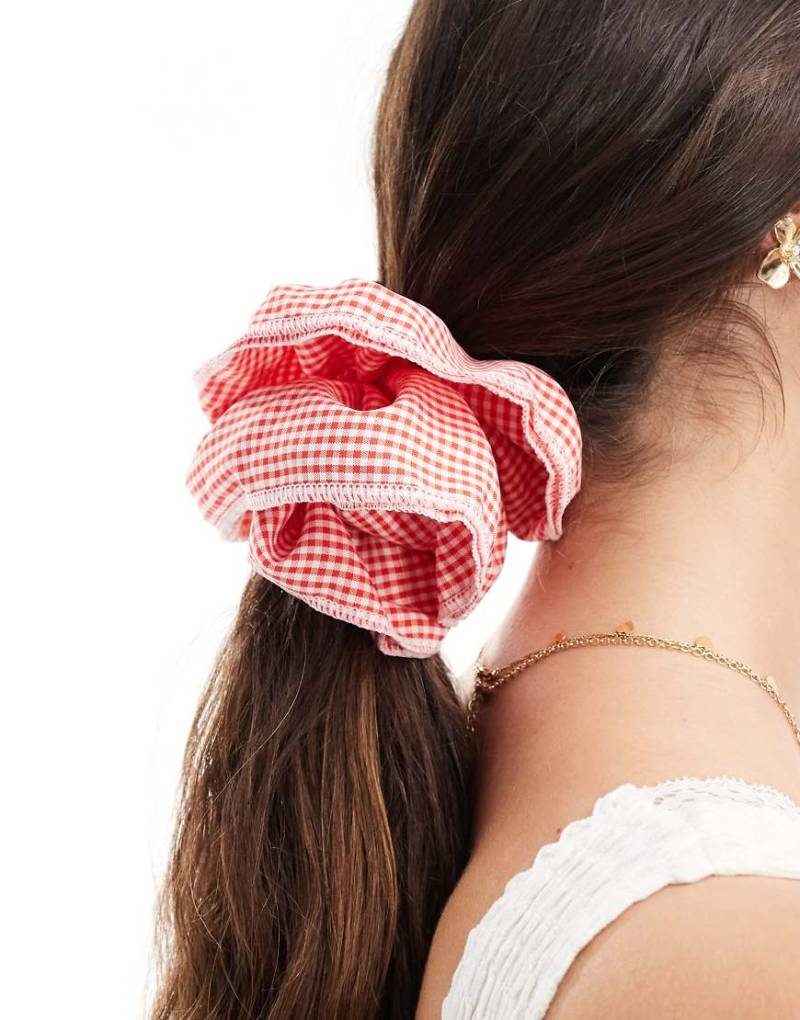 Pieces - XL - Scrunchie-Haargummi in Rot mit Vichy-Karos von Pieces