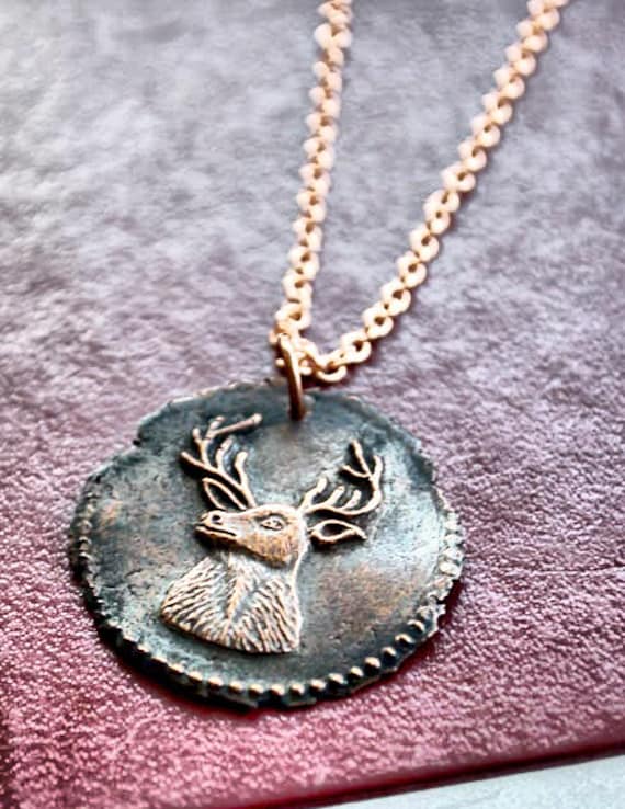 Kupfer Hirsch Halskette - Antike Wachs Siegel Medaillon Charme von PiecesOfII