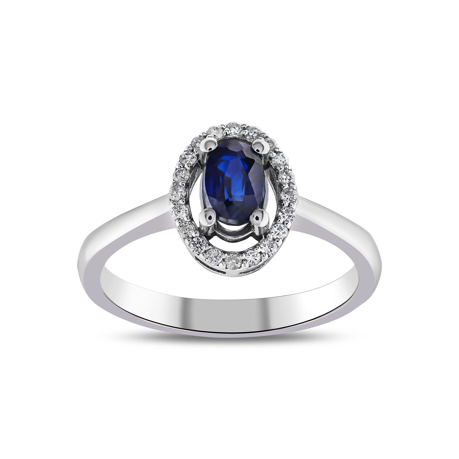 Nacht Blauer Saphir Oval Ring/Natürlicher Diamant Frauen 14K Solid Gold von PiecesOfMeDiamond